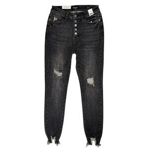 Judy Blue High‎ Waist Skinny Jeans Size 5 27 Distressed Exposed Button Fly Black